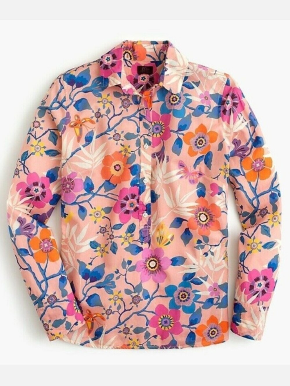 J. Crew Liberty Art Fabrics Pavilion Pink Floral Popover Button Blouse Size 6